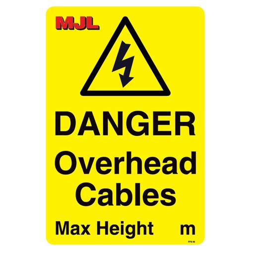 [SI011] MJL DANGER OVERHEAD CABLES FFS 96 -200 X 300MM 3MM COMPOSITE P/FIXED