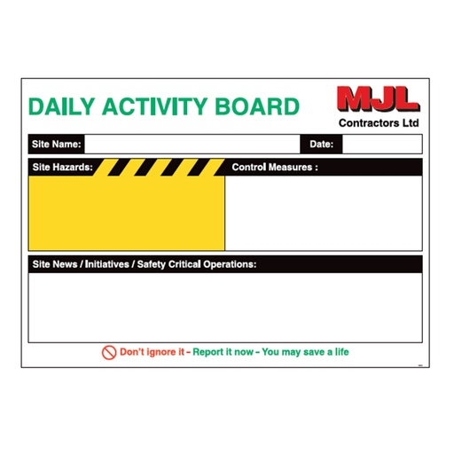 [SI012] MJL DAILY ACTIVITY BOARD FFS 101-841 X 594MM 3MM COMPOSITE C/W UV BURKLE