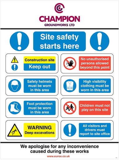 [SI019] CHAMPION SITE SAFETY SIGNS FFS38 900 X 1200MM 4MM CORREX