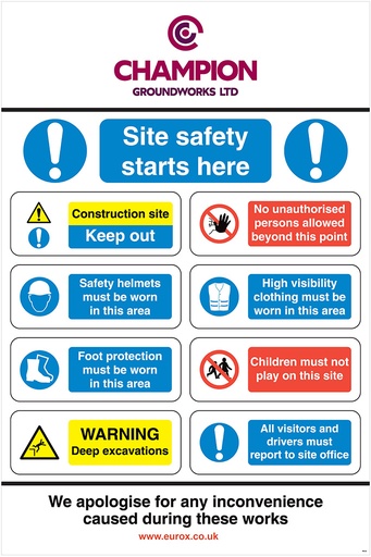 [SI020] CHAMPION SITE SAFETY SIGNS FFS40 800 X 1200MM 4MM CORREX